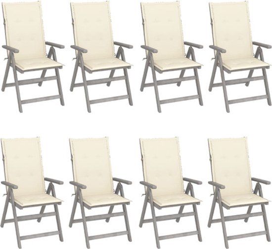 vidaXL Tuinstoelen 8 stuks verstelbaar met kussens acaciahout grijs