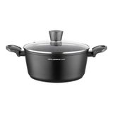FLORINA Aluminium Kookpot (4 l) | 24 cm Diameter | Pot met Glazen Deksel - Antiaanbaklaag | Ovaal | Ideaal voor Inductiekookplaat, Gasfornuis en Elektrische Kookplaat (Zwart)