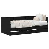 vidaXL - Dagbed - met - lade - met - plank - Zwart - Eiken - 100 - x - 200 - cm - Bewerkt - hout