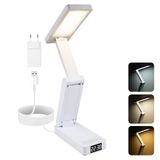 Carehabi Bureaulamp, draadloos, 3600 mAh, opvouwbaar, nachtlampje, 5 kleuren en helderheidsniveaus, timer 45 minuten, klokfunctie voor lezen, studie, kantoor