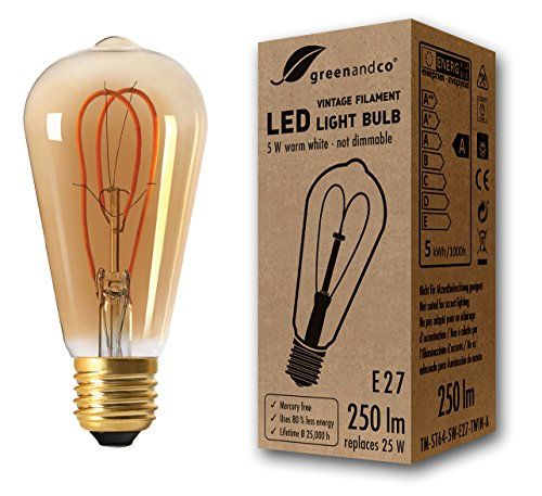 greenandco® Vintage gloeilamp vervangt 35W E27 ST64 5W 400lm 2000K extra warm wit 360° 230V flikkervrij, niet-dimbaar