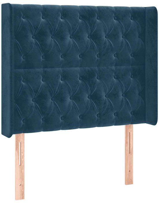 vidaXL Hoofdbord - 103x16x118/128 cm - Fluweel - Donkerblauw
