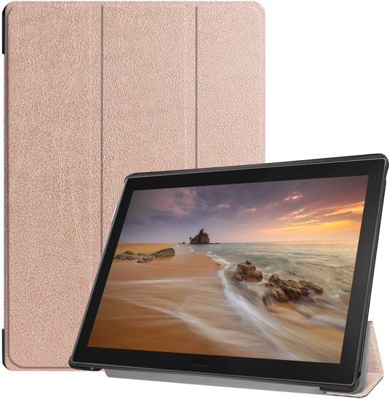 Lunso 3-Vouw sleepcover hoes - Lenovo Tab E10 - Rosé goud