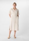 Comma midi-shirtjurk met ceintuur en klassieke kraag, lange mouw, steekzakken, opgerolde mouw, effen, beige, 46