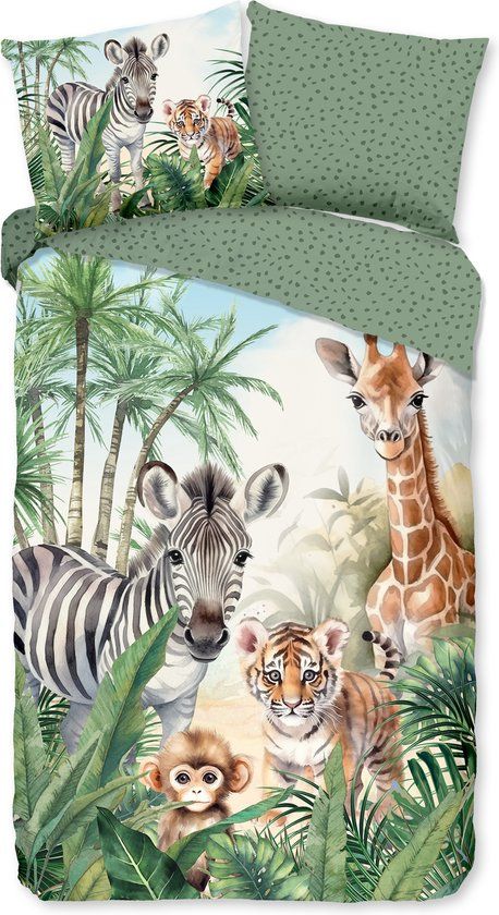 Good Morning dekbedovertrek jungle dieren - 1 persoons 140x200/220 cm - Multi - 100% Katoen renforce