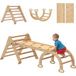 Aire de jeux 5 en 1 pour enfants avec triangle, mur lisse et arche, en bois de peuplier et de pin, 188 x 70 x 59 cm