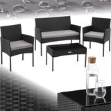 Tectake® Wicker tuinset Palese - Zitgroep voor 4 personen - Zwart