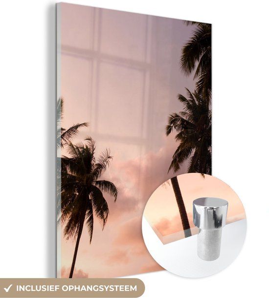 MuchoWow® Glass Painting 30x40 cm - Acrylic Glass Painting - Palm Tree - Pastel - Summer - Photo on Glass - Paintings