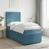 vidaXL Boxspringbed met matras en hoofdeinde, blauw, 90 x 200 cm, fluweel