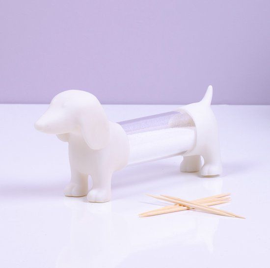 Balvi Cocktailprikkershouder Peper- En Zoutstel Teckel 13,8 Cm Wit