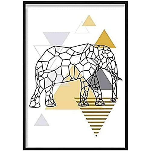 Artze Wall Art Olifant Abstract Geometrische Poster - 50x70cm - Geel/Grijs