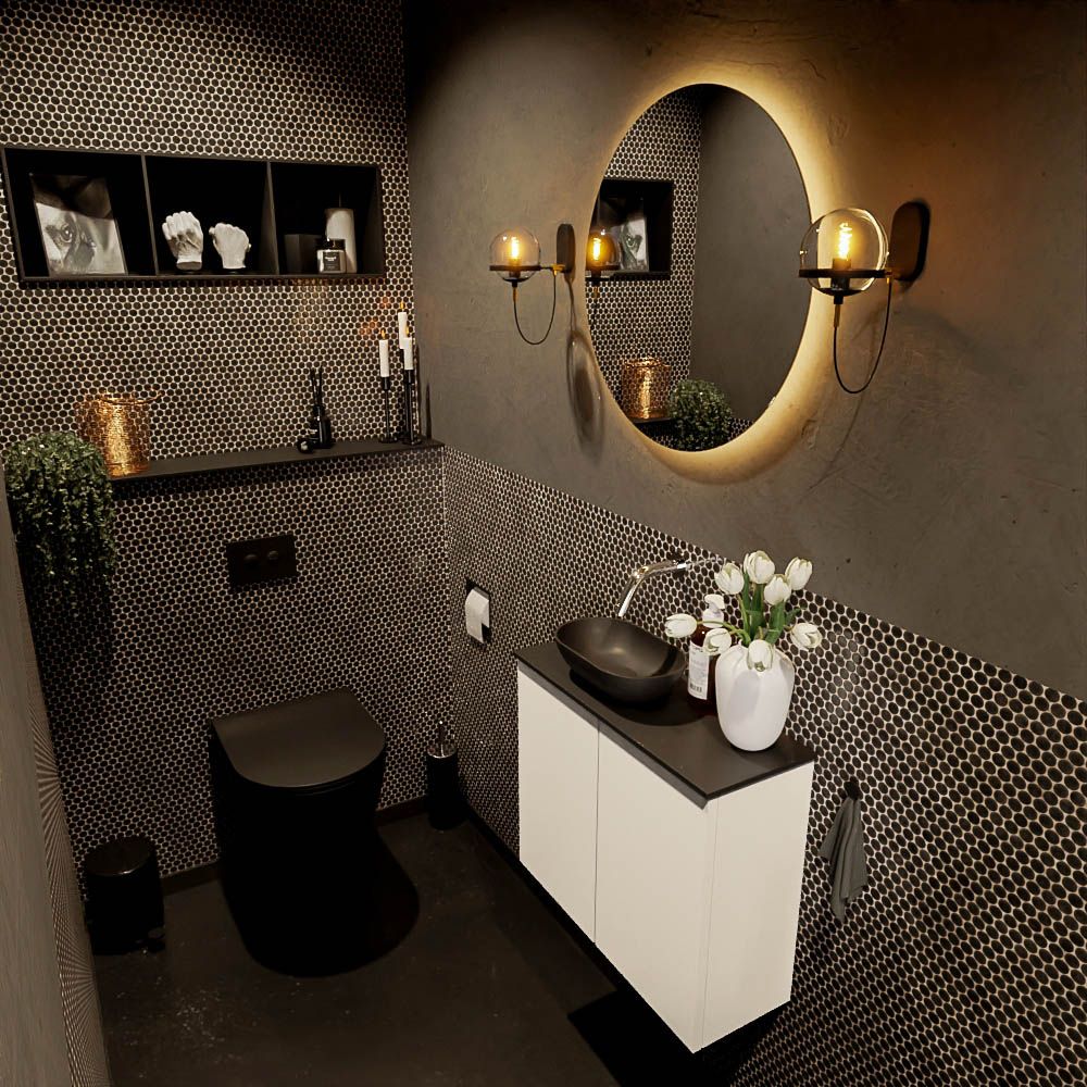 Mondiaz Fowy Toiletmeubel 60 cm Kleur Talc. Waskom Positie Links Kleur Urban | Urban. Zonder Kraangat