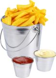 Excellent Houseware Frietbak/patatjes serveeremmer set - 3-delig - RVS - 11 x 11 cm - zilver - met sausbakjes