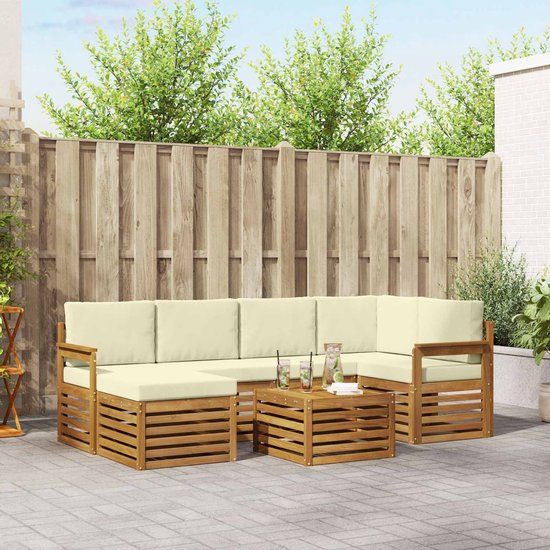 vidaXL - Hoek loungeset - 6 zitplekken - Natuurlijk en crème - Polyester