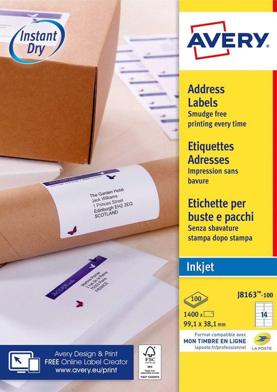 Avery White Address Label - Inkjet - J8163
