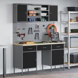 vidaXL Werkkast met lade 7 stuks Zwart Engineered hout en staal