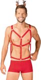 Obsessive Mr Reindy Harness, Shorts, Headband With Horns S/M Red/White Polyester