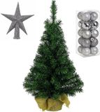 Billiet - Vanlaere Mini sapin de Noël artificiel - H45 cm - avec décorations de Noël - argent - 21 pièces - plastique - sapin artificiel