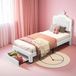 Gestel Lit enfant - Lit 90x200 cm - Tissus d'ameublement - Tête de lit en forme de couronne - Espace de rangement avec tiroirs - Tête de lit réglable - Blanc