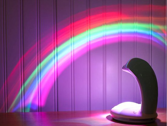 VanAlles VanAlles® Dolfijn Regenboog Projector - Nachtlampje - Nachtlampje kinderen - Nachtlampje baby - Draadloos - Grijs