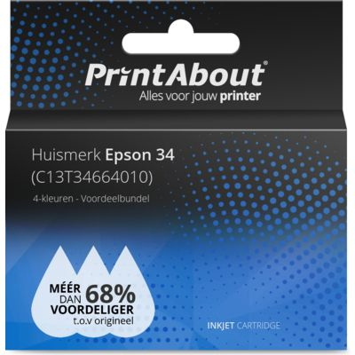 PrintAbout Huismerk Epson 34 (C13T34664010) Inktcartridge 4-kleuren Voordeelbundel