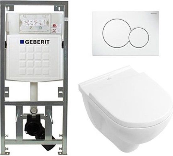 Villeroy & Boch O.novo inbouwset met diepspoel wandcloset wit softclose zitting afdekplaat wit