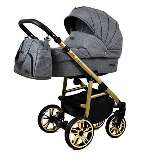 Lux4Kids Kinderwagen 3 in 1 complete set met autostoeltje Isofix babybad babydrager Buggy Colorlux Gold van ChillyKids Grey Flex 2in1 zonder autostoel