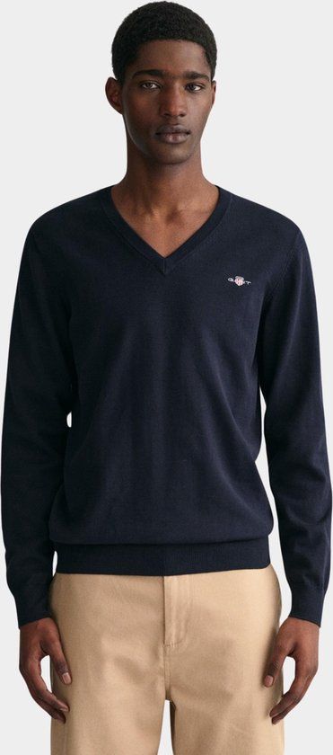 GANT Classic Cotton V-Neck Pullover - Evening Blue - Men's L