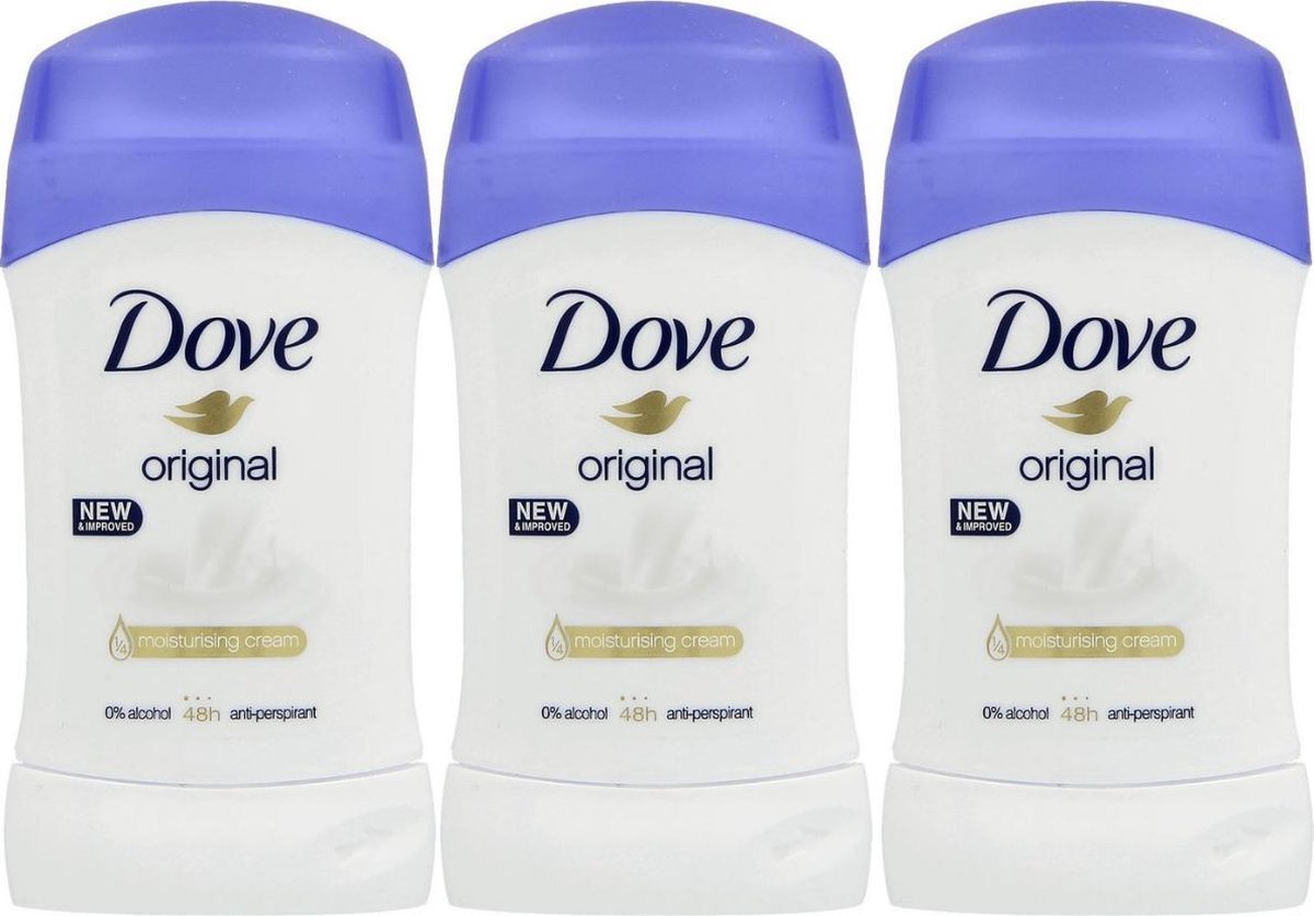 Dove Original Deodorant Vrouw - Anti Transpirant Deodorant Stick met 0% Alcohol en 48 Uur Zweetbescherming - Bestverkochte Deo - 3 Stuks