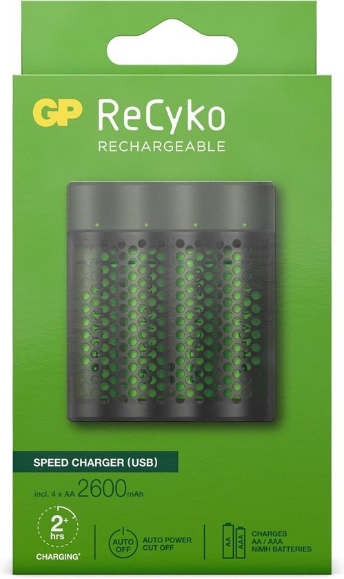 GP ReCyko Batterijlader - Snellader - (USB) M451 4-slot incl. 4 x AA 2600 mAh - Oplaadbare batterijen - Batterij oplader