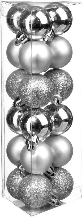 Feeric lights & Christmas Feeric Christmas Mini kerstballen - 18x st - zilver - kunststof - 3 cm