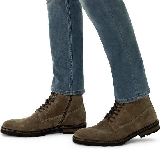 Manfield - Heren - Taupe suède veterboots - Maat 40