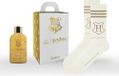 Harry Potter Lumos Geschenkdoos, douchegel 300 ml en officiële 'Hogwarts' sokken, wit-goud