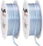 Merkloos / Sans marque Luxe 2x Lichtblauwe Satijnen Sierlinten 0,3 cm x 50 meter