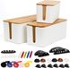Unyqoos® Boîte de rangement de câbles en 3 parties – Boîte de gestion de câbles ventilée avec 28 clips de câbles, blanc mat avec grain de bois, dimensions L/M/S : 15,75"/12,2"/9,05