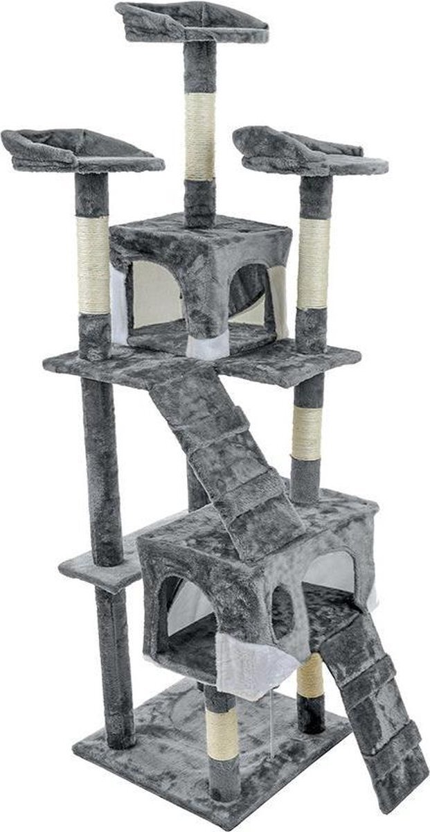 Viking Choice Krabpaal & speelhuis XXL - katten - grijs - 170 cm hoog - met hangmat grijs