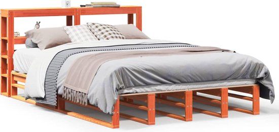 vidaXL Bed met matras massief grenenhout wasbruin 140x190 cm