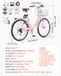 VEVOR Cruiser Bike Roze Strandfiets met Mand 66cm Banden 7 Versnellingen Verstelbaar