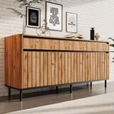 OKWISH Dressoir – 160 x 40 x 73 cm – 3 Deuren En 3 Lades – Tv Meubel En Opbergkast Voor Woonkamer Of Hal – MDF En Metaal Naturel Hout