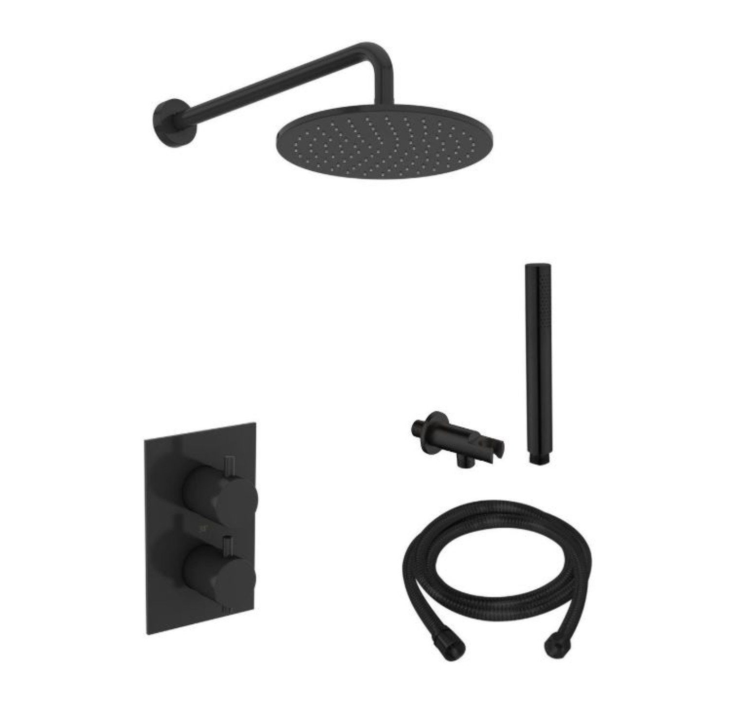 Boss & Wessing Inbouw regendouche set mat zwart - ronde hoofddouche 30 cm