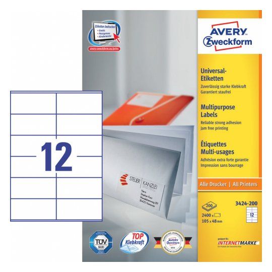 Avery 3424-200 - Etiketten - wit - Papier