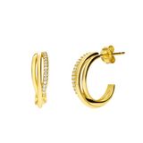Lucardi Dames Zilveren goldplated oorbellen zirkonia - Oorbellen - 925 Zilver - Goudkleurig