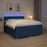 vidaXL Boxspringbed met matras en hoofdeinde, blauw, 160 x 200 cm, stof