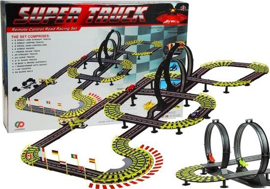Viking Choice Racebaan - elektrisch - met loopings - 12 meter - Zwart/Geel/Rood/Groen