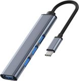 4-poorts USB-hub, Magnet - 4-in-1 met 1 x USB 3.0 en 3 x USB 2.0, zilvergrijs, voor laptops met iOS, WS en andere interface-apparaten (USB-C-hub)