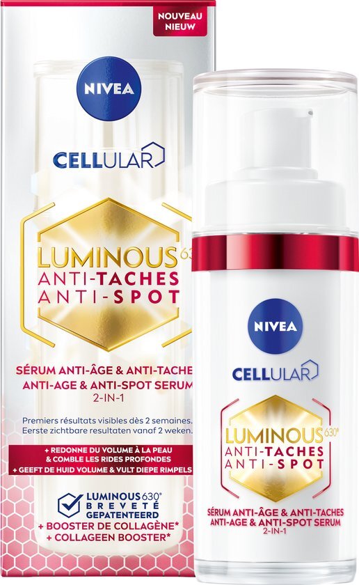 NIVEA Cellular LUMINOUS630 Anti Age &amp; Anti Spot Serum Gezicht - Anti-Pigment Vlekken - Pigmentvlekken - Gezichtsverzorging Rijpe huid - Gezichtsserum en collageenbooster - 30 ml