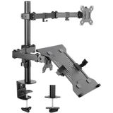 goobay Flexibele monitorhouder met opbergruimte voor een mobiele laptop, werkstation voor monitoren van 33-81 cm (13 tot 32 inch) plus een laptop, max. 4,5 kg, VESA 75/100mm, zwart, 70815