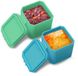 Adorila 2 petits récipients à collation en silicone avec couvercle, récipient de vinaigrette anti-fuite, boîte à lunch pour le bureau, les voyages et les pique-niques (vert, bleu)