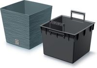 Prosperplast Furu Stripes Plantenpot/Bloempot - Blauw - Vierkant - Kunststof - Outdoor - D29.5 x H29 cm