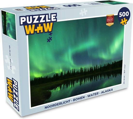 MuchoWow Puzzel Noorderlicht - Bomen - Water - Alaska - Legpuzzel - Puzzel 500 stukjes - Sinterklaas cadeautjes - Sinterklaas voor grote kinderen